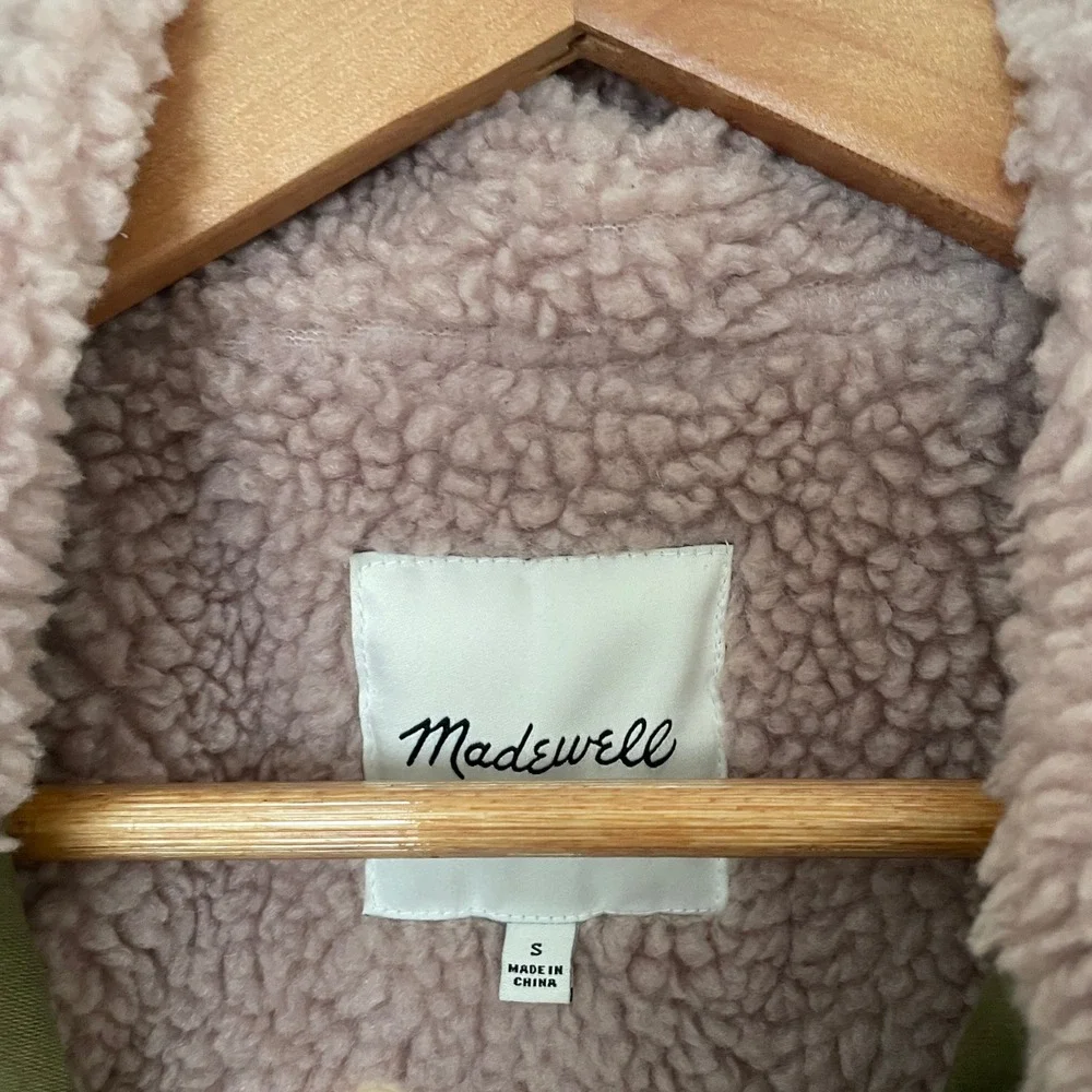 Madewell Olive‎ Green Utility Jacket Lavender Sherpa Lined Military Anorak Coat